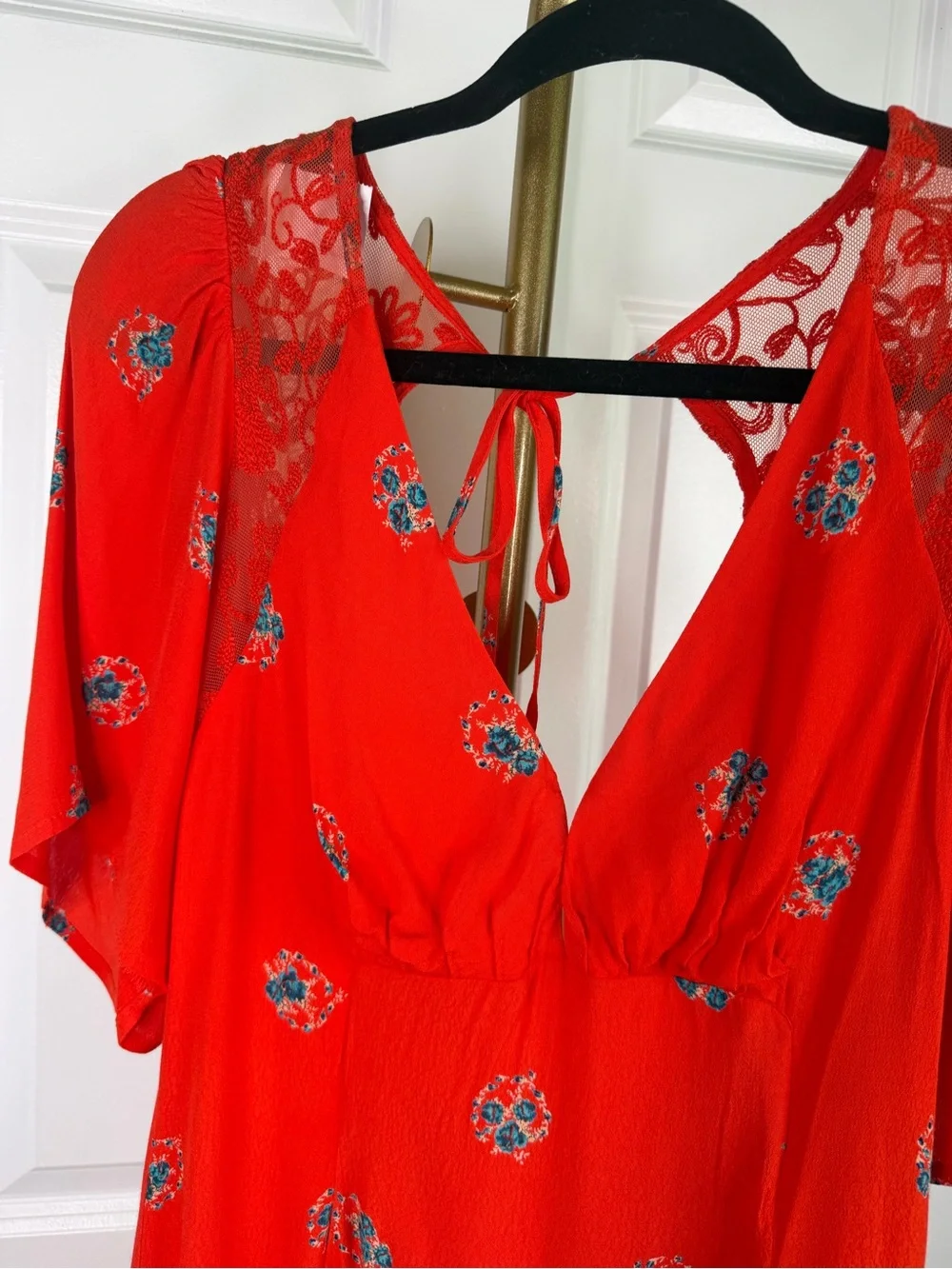Mockingbird Coral Red Floral Backless Mini Dress Size 0